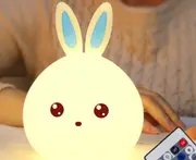 Remote Control USB LED Creative Induction Rabbit Night Light Colorful Cute Rabbit Silicone Lamp-Blue