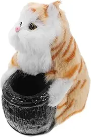 jojofuny Adorable Cat Pen Holder Lifelike Plush Pet Toy Decorative Desktop Ornament