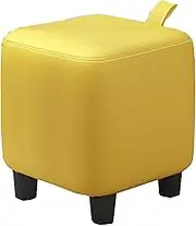 Square Footstool Cushion Footrest Light Weight Ottomans Padded Stools with Wooden Legs for Living Room Playroom EntrywayYellow,32cm