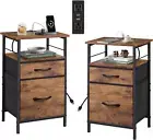 Night Stand Set 2, Nightstand with Charging Station, Bedside Tables for Bedroom,