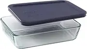 Pyrex 3-Cup Single Rectangular Food Storage Container with BPA-Free Lid, Non-Toxic, Tempered Non-Pourous Glass, Microwave, Dishwasher, Freezer and Oven Safe, Blue