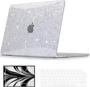 QJUZO Compatible with MacBook Air 13 inch Case 2025 2024 2023 2022 M4 M3 M2 (Model A3240 A3113 A2681) Sturdy Laptop Hard Shell for MacBook Air 13.6" + Keyboard & Screen Cover, Glitter