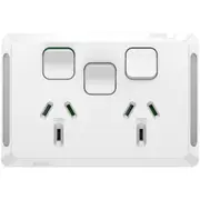 Clipsal Pro Series, switched socket, 3 switch & 2 socket, horiz, 10 A, White - P3025XA-XW