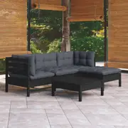 5 Piece Garden Lounge Set with Cushions Black Pinewood vidaXL