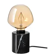 MARKFROST / MOLNART table lamp with light bulb, marble black/bell-shaped brown clear glass