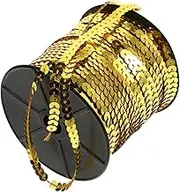 VILLFUL 1 Roll Gold Flat Sequin Strips Yellow Bling Strips Flat Sequins for Crafts Flat Round Paillettes Shell Sequin Fringe Trim Loose Sequins Sequin Ribbon for Sewing Bling Braid Trim