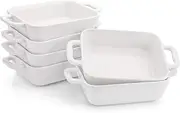Foraineam 6 Pieces Bakeware Set, White Porcelain Souffle Dishes Creme Brulee Ramekins, 6-1/4 x 4-3/4 inch Rectangular Baking Pans with Double Handles