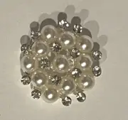 set of 4 pearl rhinestone brooch silver embellishment for crafts, flat back