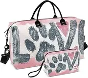 [ZRYSMY] Love with Paw Duffel Bag for Traveling, Travel Bag Gym Bag, with Multiple Interior Pockets Shoulder Weekender Bag for Women Men with Toiletry Bag 20.5L x 1.9W x 13.8H, Multi-Colored, one size