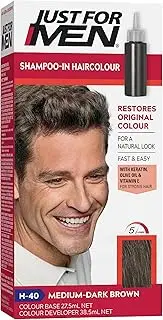 Just For Men Shampoo-In Colour, Grey Hair Dye For Men, Restores Original Colour For A Natural Look - Medium-Dark Brown, H-40