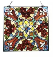 20" x 20" Tiffany Style Stained Glass Victorian Floral Window Panel Suncatcher