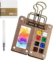 Pocket Artist Watercolour Travel Set, Portable Palette Paint Set, Wooden Paint Palette With Metal Clip, 8 Grids, 8/15 Grids, Complete Kit For Outdoors Painters Students Drawing
