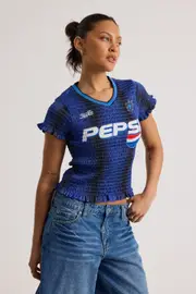 [Factorie] Factorie - Lcn Pepsi Shirred Fitted Sports Jersey - Lcn pep globe blue/pepsi XL LCN PEP GLOBE BLUE/PEPSI