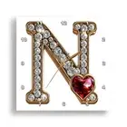 3dRose, Glam Image Of Diamonds Red Heart Monogram Initial N, Wall Clock