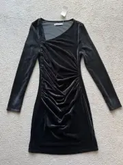 Abercrombie & Fitch A&F Long Sleeve Asymmetrical Velvet Mini Dress Stretch M New