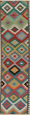 Flat weave Wool Kilim Tribal Traditional Oriental Runner Reversible Rug 3x13