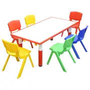 120x60cm Kids Red Height-adjustable Whiteboard Drawing Table & 6 Mixed Chairs Set