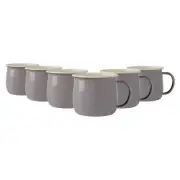 6x Coloured Enamel Belly Mugs Steel Outdoor Camping Coffee Cup 375ml Grey/Cream