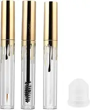 Baluue 3pcs Makeup Bottle Balm Glowy Fillable Cosmetics Containers Eyelash Cream Container Bottle Lip Gloss Tubes with Wand Clear Makeup Bags Eyelash Container Golden Plastic