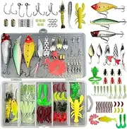 Fishing Lures Kit for Freshwater Bait Tackle Kit for Bass Trout Salmon Fishing Accessories Tackle Box Including Spoon Lures Soft Plastic Worms Crankbait Jigs Fishing Hooks