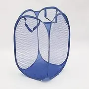 1x Laundry Basket Bin Storage Washing Bag Mesh Collapsible Foldable Hamper Blue