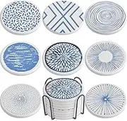 Newk Coasters for Drinks, Pack of 8 Ceramic Absorbent Coasters with Metal Holder, Elegant and Simple Coasters for Coffee Table, Great Housewarming Gifts