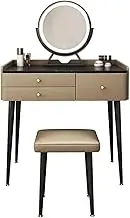 New Furniture Slate Tabletop Vanity Desk Solid Wood Dressing Table Multifunctional Makeup Vanity Set with Cushion Stool and LED Mirror Computer Desk