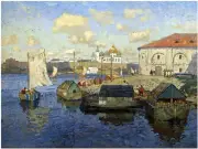 River Barges Novgorod K. Gorbatov Tile Mural Kitchen Backsplash Marble Ceramic