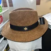 Madd Hatter Karmel Wide Brim With Gold bee Fedora Hat NWT