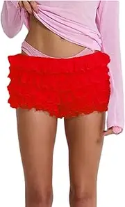 [Yiulangde] Womens Pajamas Shorts Lolita Bloomers Y2k Frill Lace Bloomer Shorts Cute Ruffle Boxer Pants Frilly Pjs Micro Shorts