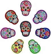 8 Pieces Sugar Skull Iron On/Sew Cloth Patch Badge Mexico Day of The Dead Appliques