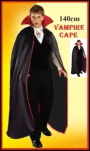 VAMPIRE Dracula 140cm BLACK CAPE Teen Adult Halloween Horror Goth Costume Party