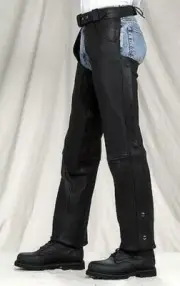 NEW Black Cowhide Leather Motorcycle Chaps removable Insulated lining 2XL