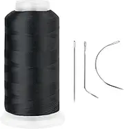Beauty7 Hair Sewing Weaving Needles Thread Kit Polyester Thread 1200m for Hair Extensions Thread Kit with 3 Curved Needles Hair Extensions Thread Set for Sewing Wig Hair Extension Sewing Tools Black
