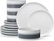 [Noritake] ColorStax Stripe Grey 12-Piece Set, Service for 4, Multicolor
