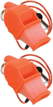 Fox 40 Sonik Blast CMG 3-Chamber Pealess Whistle + Lanyard, Orange (2-Pack)