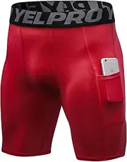 [SPVISE] Men's Sports Compression Shorts, Performance Baselayer Running Short with Pocket Red