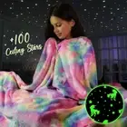 Premium Quality Glow in The Dark Unicorn Blanket for Kids + 100 Stars - Rainb...