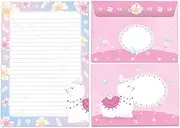 Writing Paper Set A5 Writing Pad Lined with Envelope for Girls Kids School Llama Alpaca Pink (1 Pad of 25 Sheets + 15 Matching Printed Envelopes)