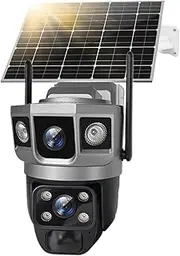 12MP Solar WiFi IP Camera CCTV Two Lens Three Screen Auto Tracking Outdoor 6K Security Surveillance PTZ Camera(Camera add 32G Card)