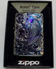 Zippo Lighter Carp 5 Sides Arabesque Aurora Silver Armor Case Japan New FreeShip