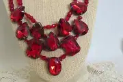 Vintage Miriam Haskell Necklace Large Red Rhinestones Hand Set Stones Red Beads