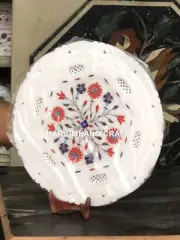 12'' Marble Plate Floral With Grill Indian Multi Mosaic Inlay Hallway Decor E155