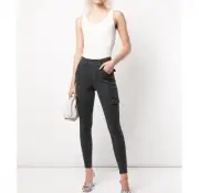 NWT $128 Spanx Stretch Twill Pull On Cargo Jeans In Washed Black Size M (Tall)