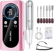 UPAUS Cordless Nail Drill Professional, 45000 RPM Rechargeable Electric Nail File Kit with Smart LCD Screen, Portable Low Noise for Acrylic, Gel Nails, Manicure, Pedicure, For Salon, Home Use (Pink)