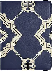 [Amooorous] Bohemia Geometric Rectangular Pattern Blue Leather decorative Passport Holders Travel Documents Organizer Protector Passport Cover with RFID Blocking Waterproof, Bohemia geometric Rectangular pattern