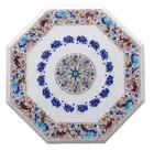 30" White Marble Coffee Table Top Multi Stone Elephant & Birds Floral Inlay Arts