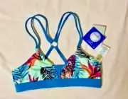Roxy Brand New Blue Leaf Bra Tri Top Women Size Small
