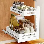 Hoisimdy Under Sink Organiser Drawer 2 Tier Pull-out Drawer Sliding Organiser