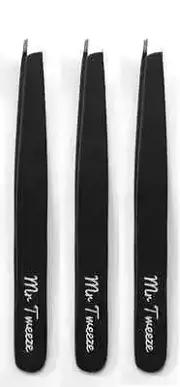Mr Tweeze Stainless Steel Slant Tweezers, Black (3 Pack) Compares to TweezerGuru